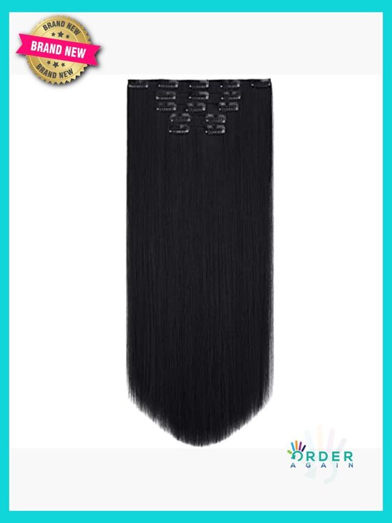 Black Synthetic Clip-In Hair Extensions 22 Inch Long Straight Full Head main image 4